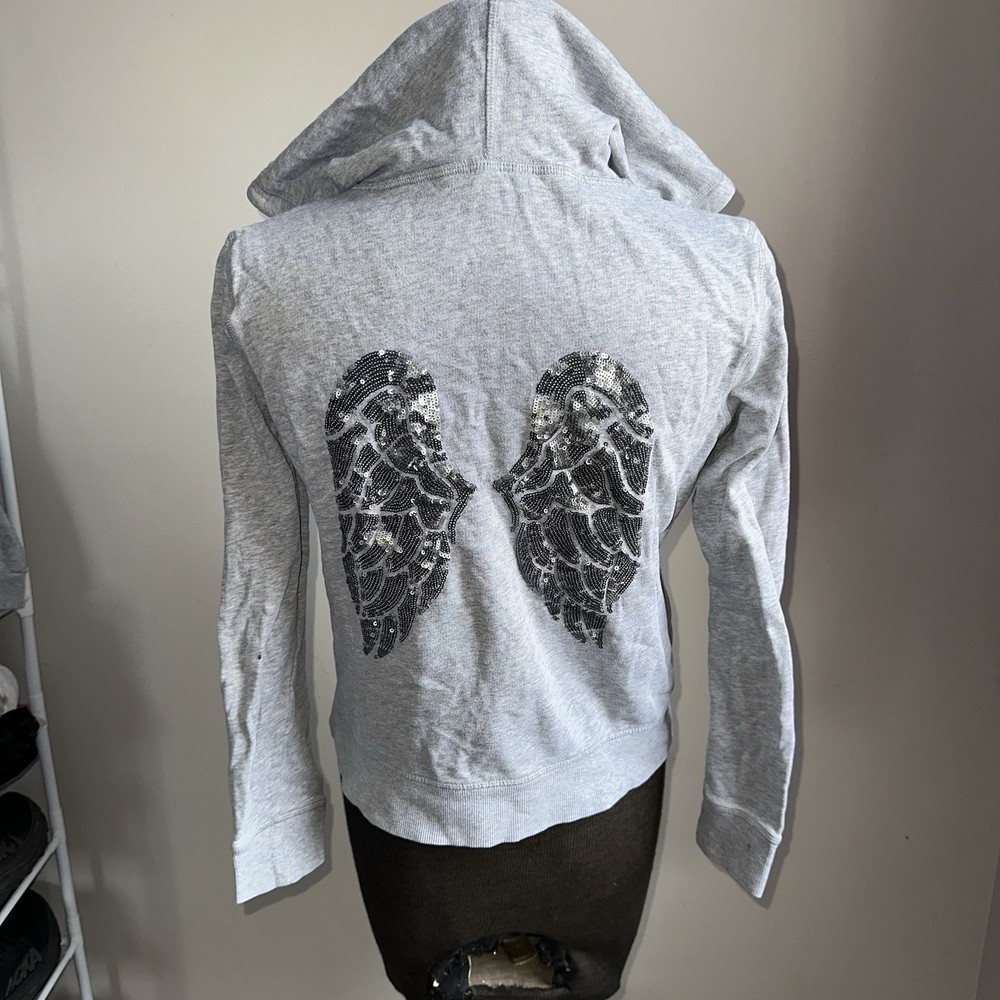 Women’s Victoria’s Secret Heather Gray Sequin Angel Wings Zip Up Hoodie Size S