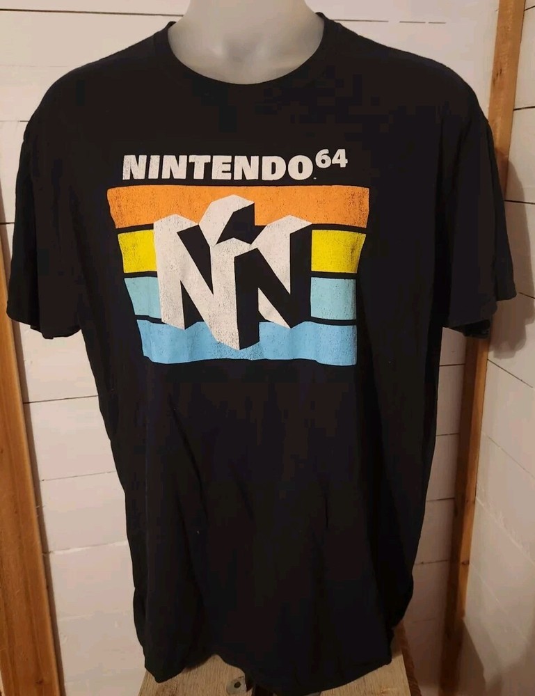 Nintendo 64 N64 Men's Classic Logo Black Short Sleeve T-Shirt Size 2X