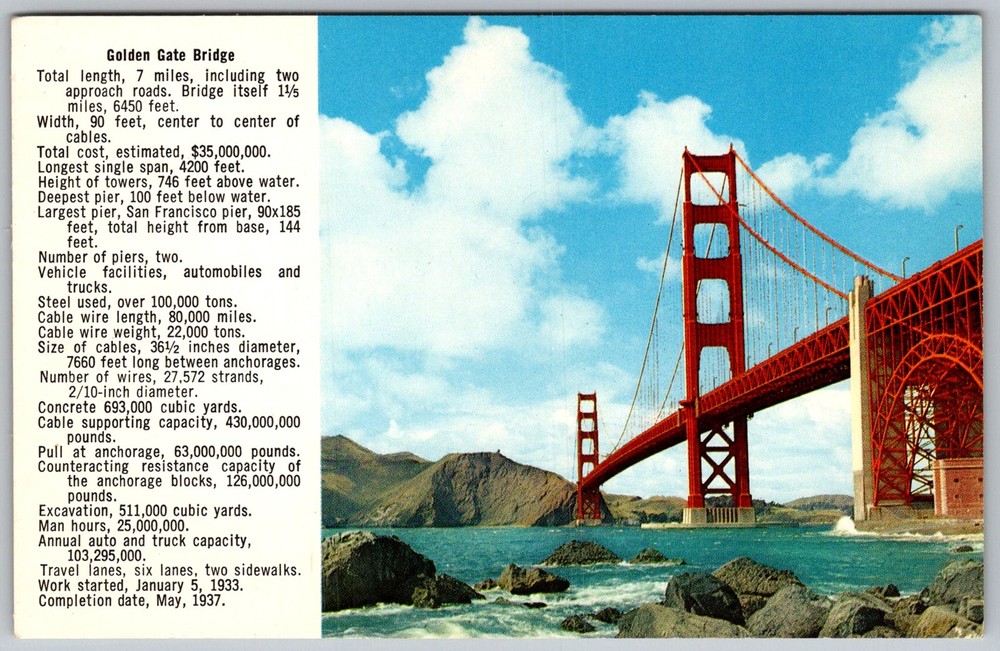 Vtg Postcard Golden Gate Bridge Span San Francisco, CA 1930s