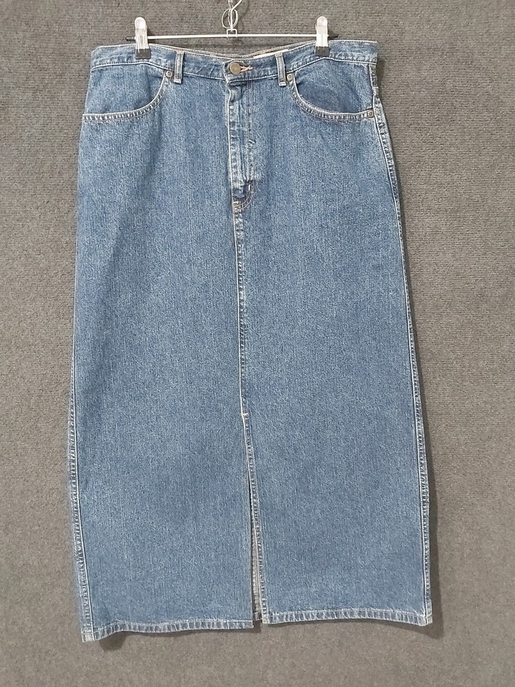 Eddie Bauer Size 14 Blue Denim Midi Skirt with Front Pockets