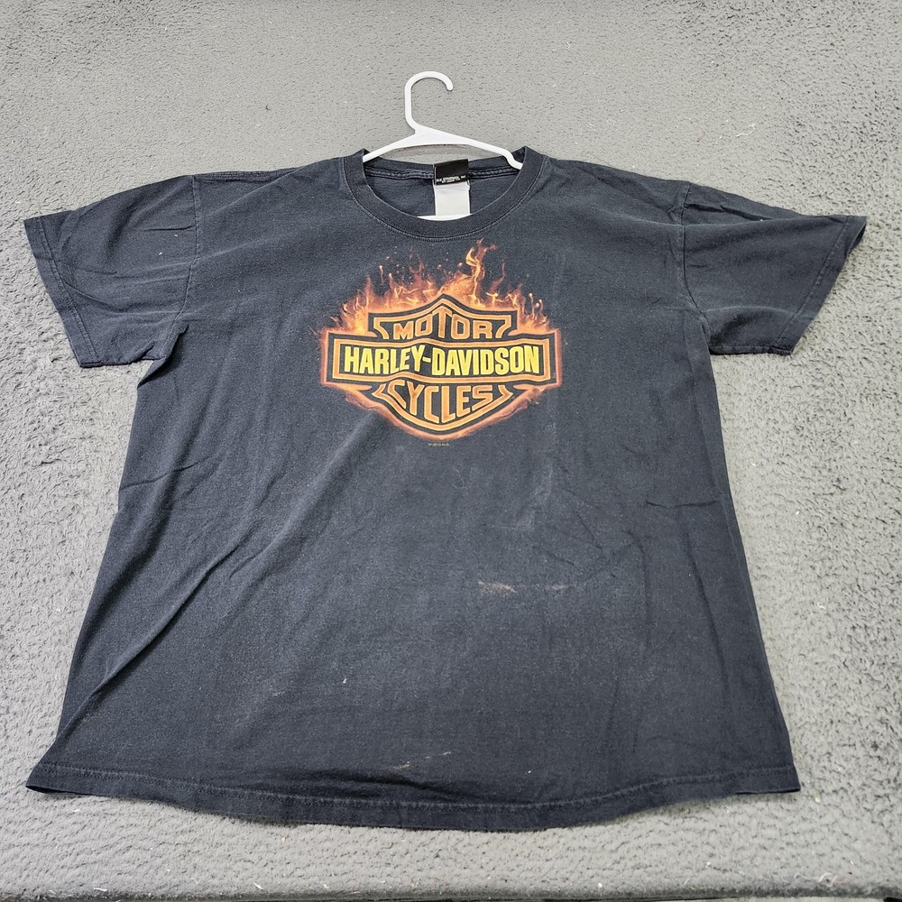 Harley-Davidson Shirt Mens XL Black Flaming Motorcycle Clinton Iowa Graphic Tee