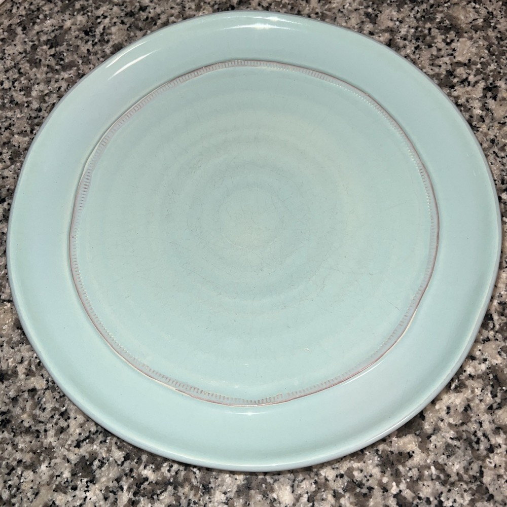 Crate & Barrel Como Dinner Plate Aqua Blue Italy Earthenware Discontinued As Is