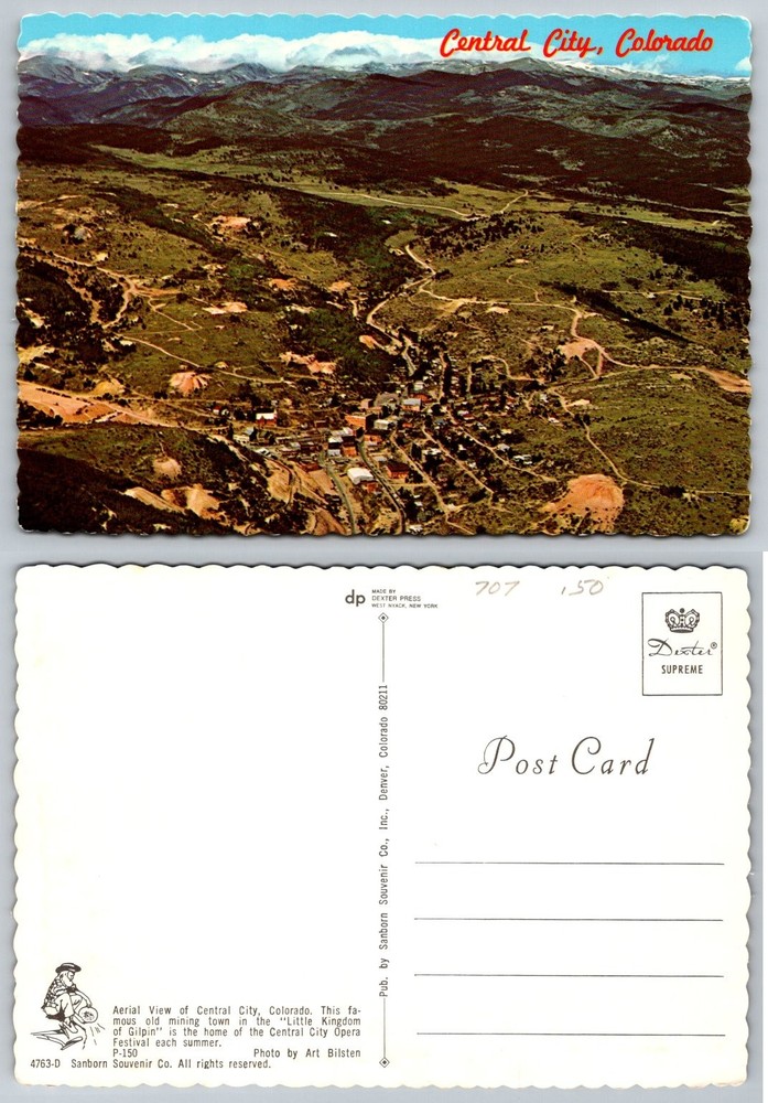 Central City Colorado Aerial View Mining Town Opera Festival Chrome Postcard