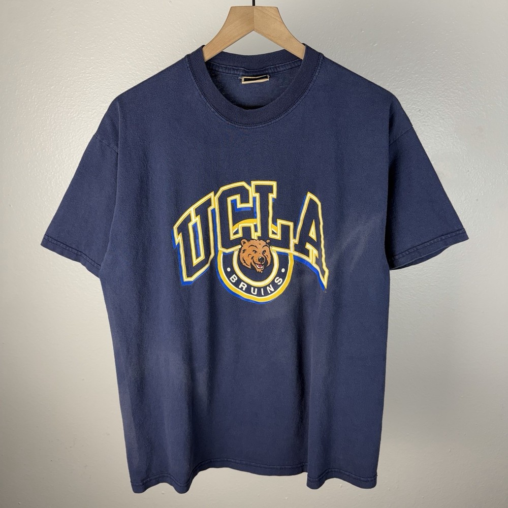 Vintage 90’s UCLA Bruins NCAA Made In USA Faded Navy Mascot T Shirt Size Large