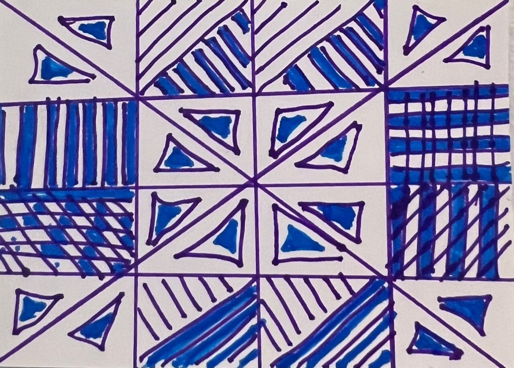 aceo OOAK original trading card blue purple ink signed abstract lines shapes