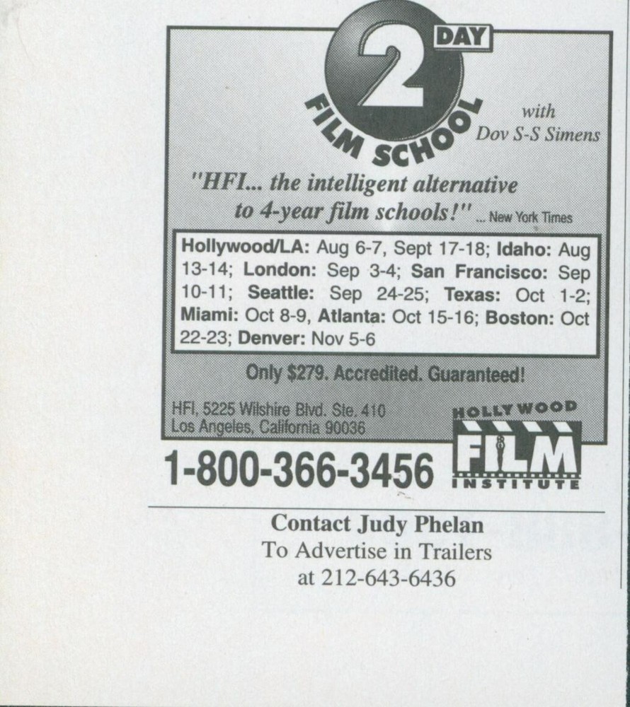 1994 Hollywood Film Institute 2 Day Film School Dov SS Simens Vtg Print Ad P1
