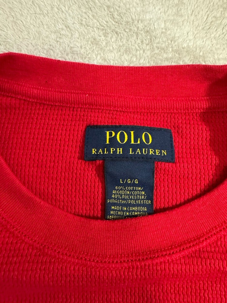 Polo Ralph Lauren Crew Neck Pony Shirt Mens Large Red Thermal Long Sleeve