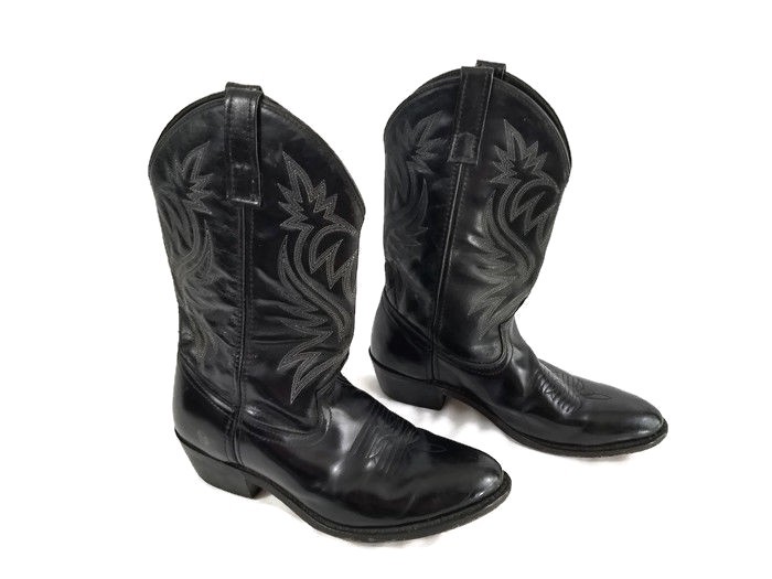 Laredo Black Leather Stitched Cowboy Western Boots Mens 8.5 EM Style 4210 Vamp