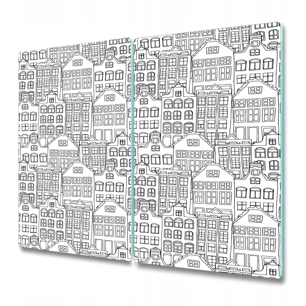 Glass Chopping Board Doodle city Funky buildings Navy drawing Minimalist s