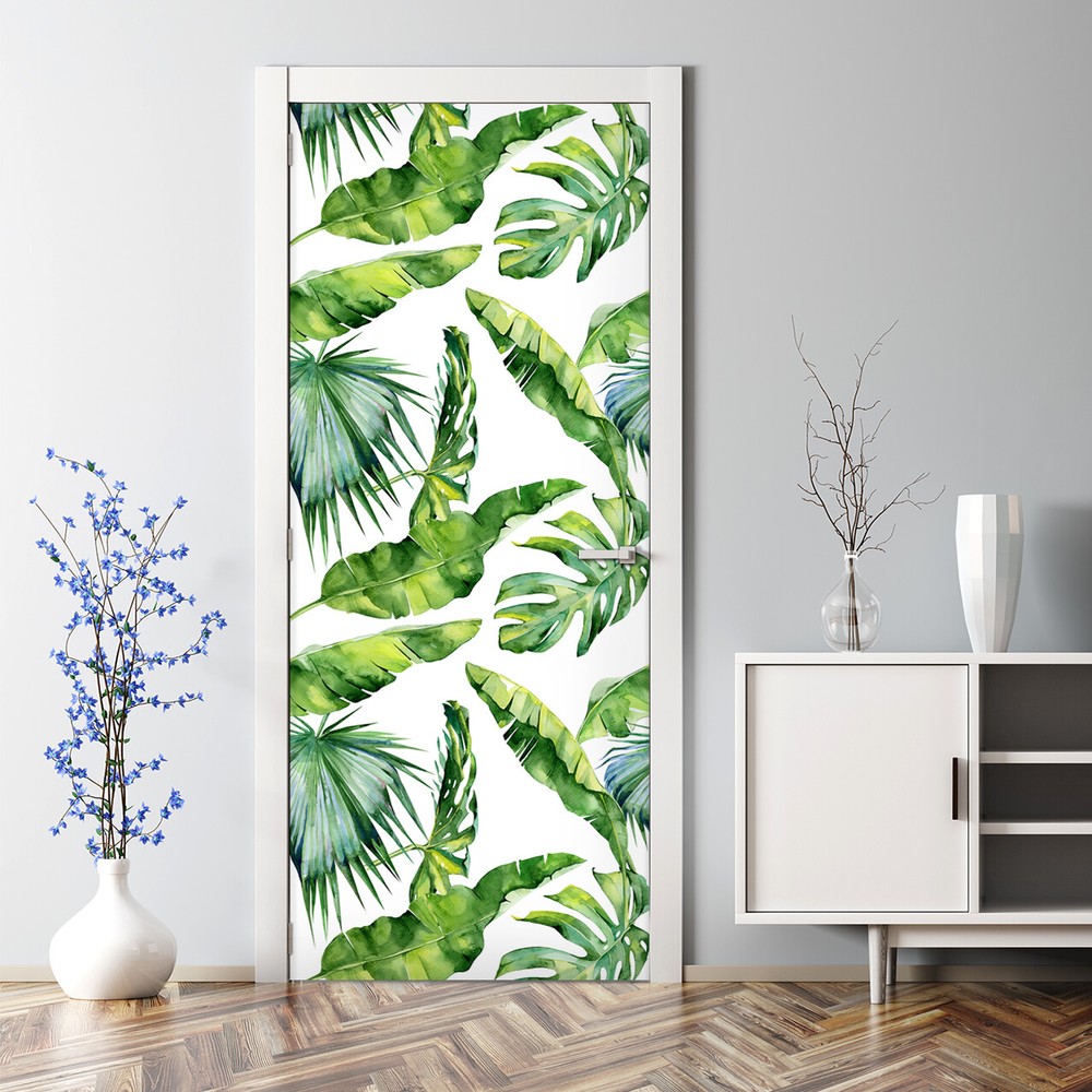 Watercolour Leaves Jungle Door Decal | Tropical illustration | Hawaiian style