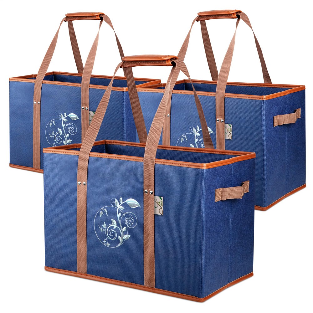 Foldable Heavy-Duty Reusable Grocery Tote Bag with Long Handles