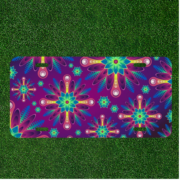 Custom Personalized Car License Plate With Background Texture Floral Purple