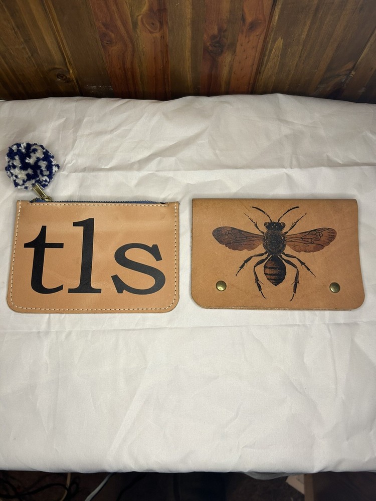 Handmade butterfly leather wallet with zipper and snaps set of 2