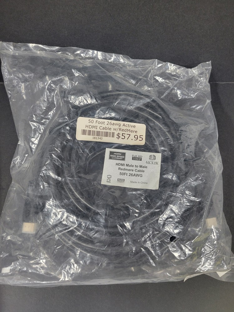 NOS - 50ft High Speed 4KX2K HDMI Male to Male Cable 26AWG w/Redmere