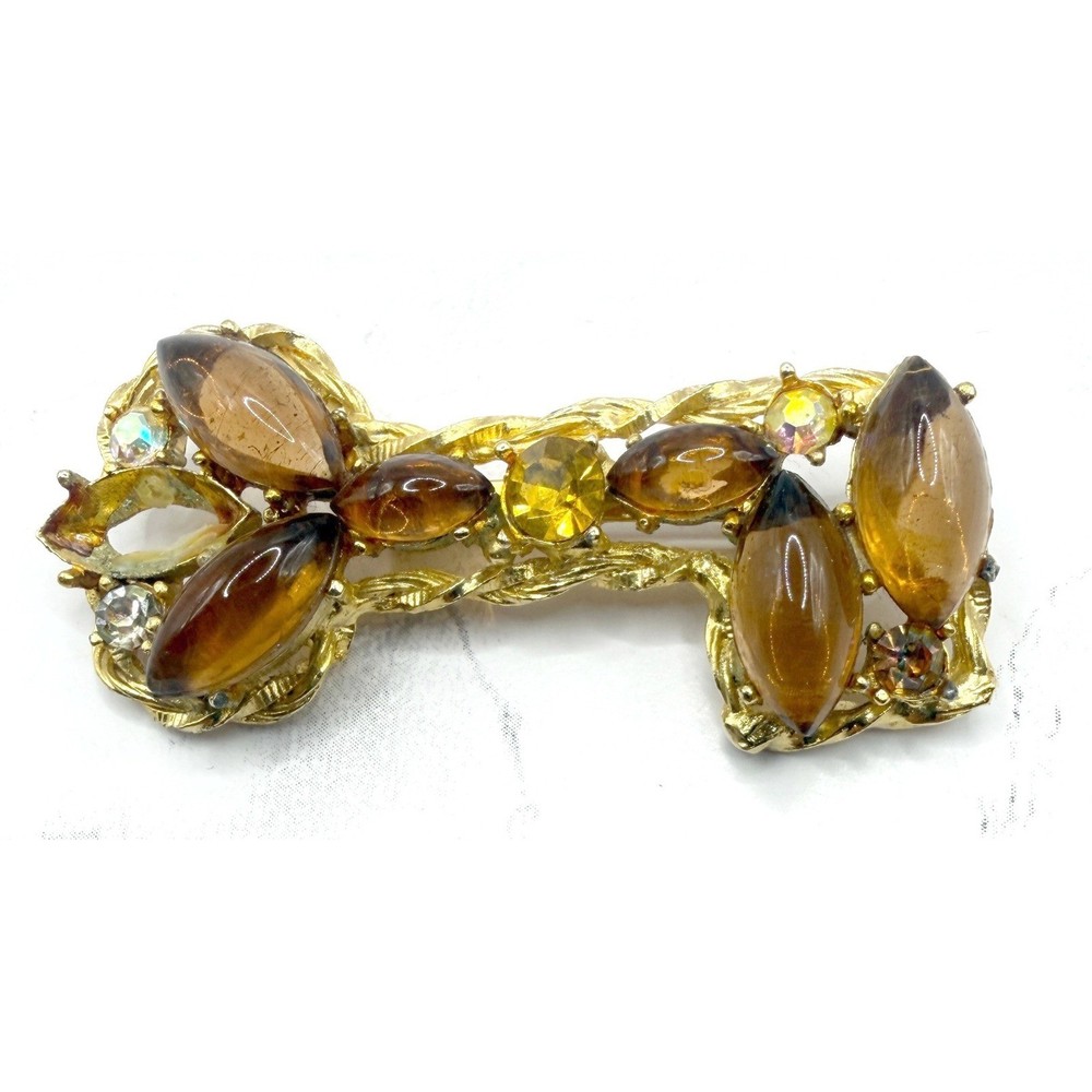 Vintage Gold Tone Key Brooch Missing Stone Textured Statement Pin 2.5