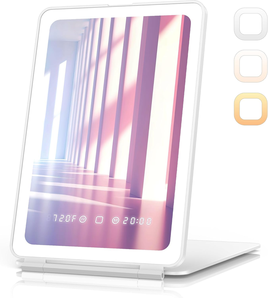 Travel Makeup Mirror with Time Temperature Display 2000Mah Rechargeable Battery