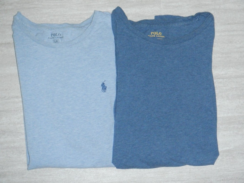 Lot of 2 Men's POLO RALPH LAUREN Sz L Blue Crew Neck Short Sleeved T-Shirts