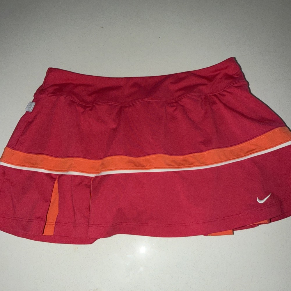Nike Dri-FIT Tennis Skort Pink Orange- 2 Side Front & Back Pleats Skirt Women's