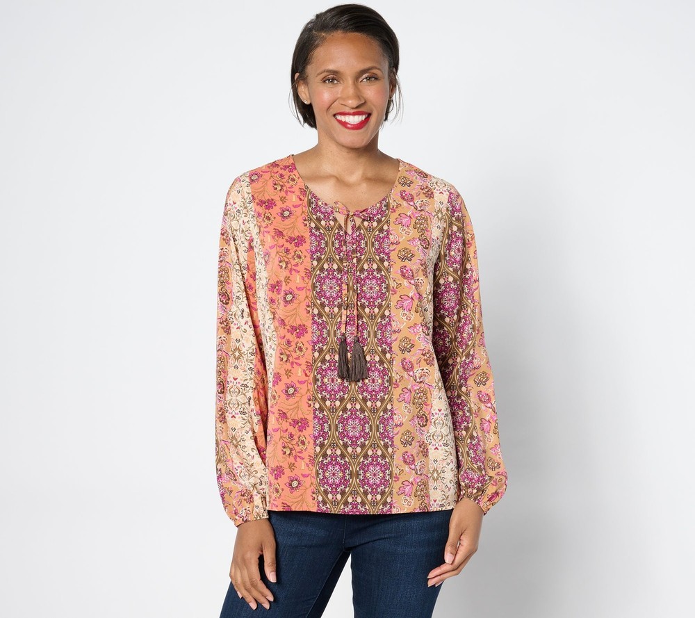 SUNNYLiFE Women's Top Plus Sz 2X Denim & Co. Printed Long Multi-colored A657844