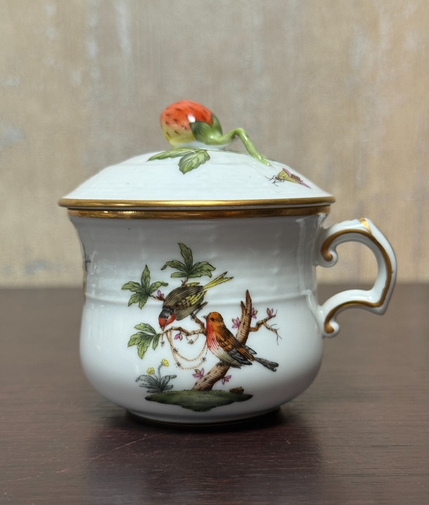 Herend Rothschild Bird Pot De Creme & Lid #739/RO Strawberry Finial
