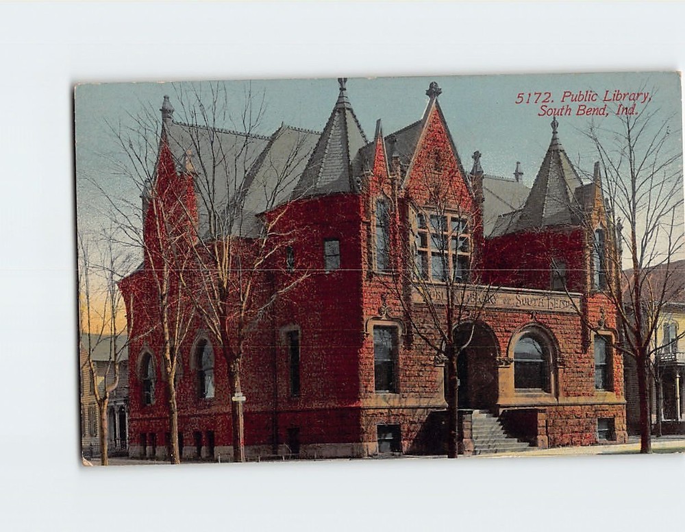 Postcard Public Library South Bend Indiana USA