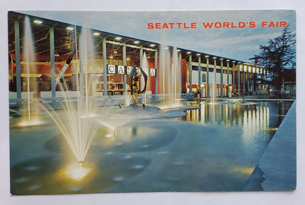 Postcard Seattle Worlds Fair Canadian Exhibit At Night Mike Roberts