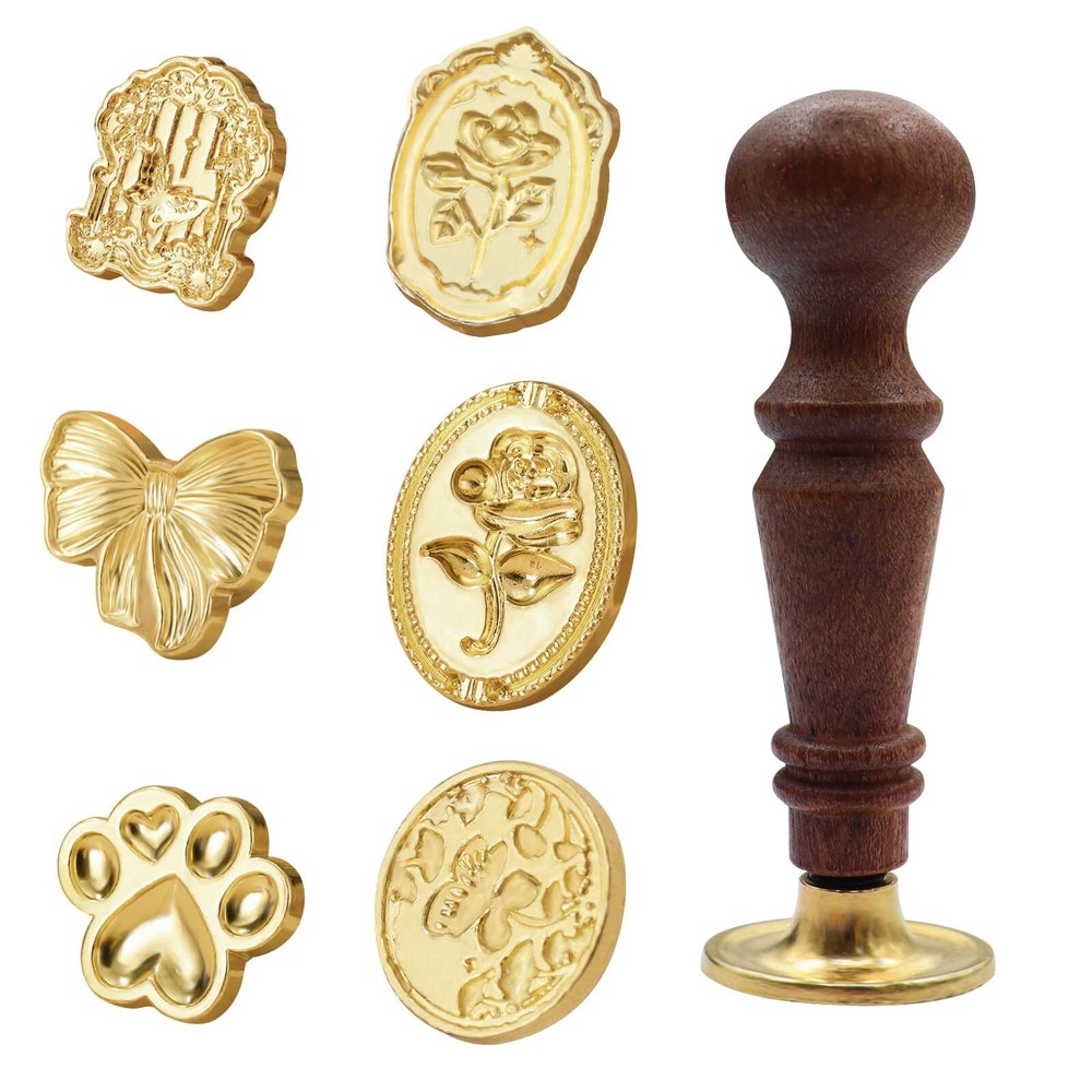 6 Pcs Wax Seal Stamp Kit Vintage Sealing Wax Stamps Set for Wedding Invitatio...