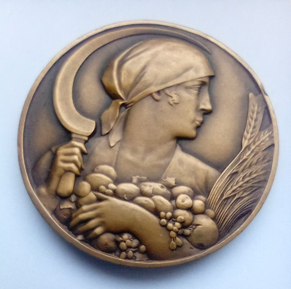 FRENCH AGRICULTURE ART DECO BRONZE MEDAL by DELANNOY / MEDAILLE DUNKERQUE