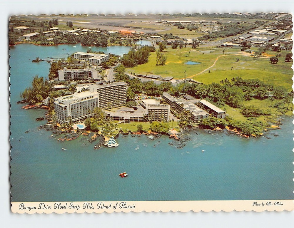 Postcard Aerial View Banyan Drive Hotel Strip Hilo Island Of Hawaii