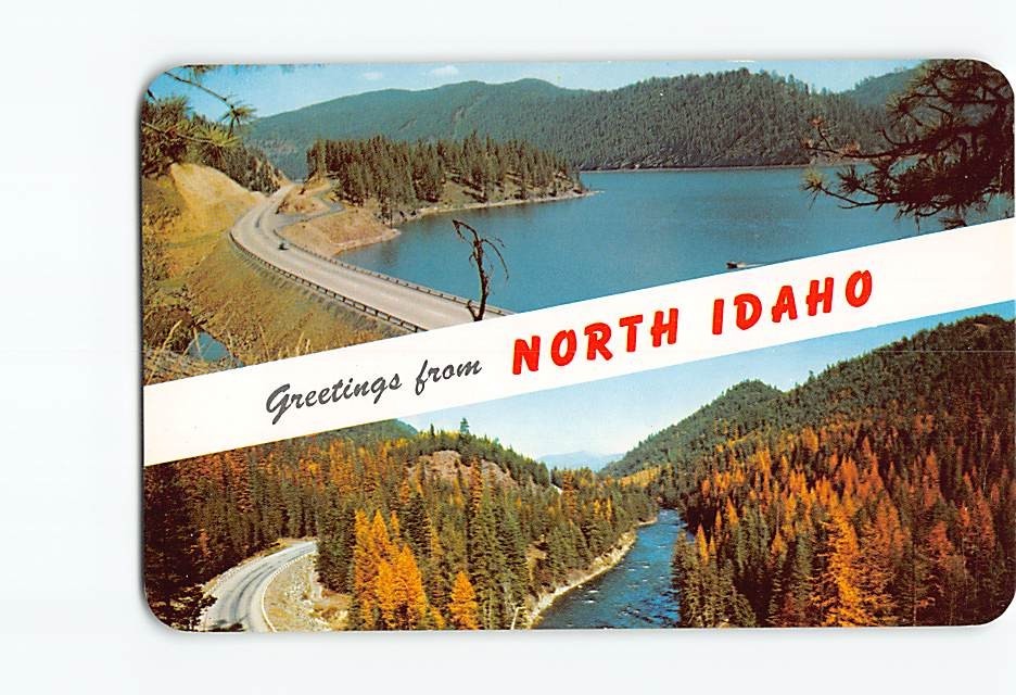 Postcard Greetings from North Idaho Scenic Waters Mountain Road Lake River USA
