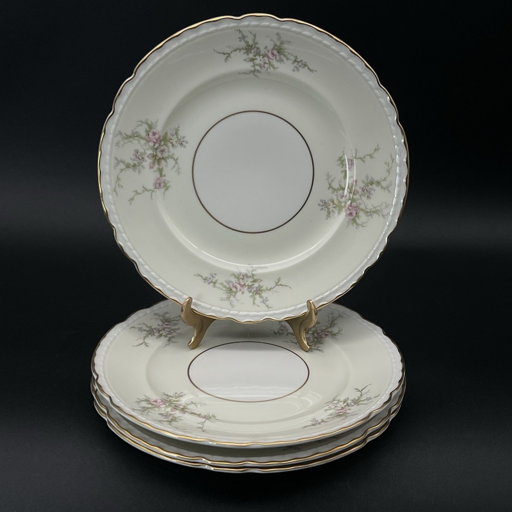 Vtg Arcadian Fine China Old Rose Set Of 4 Salad Plates 8” USA