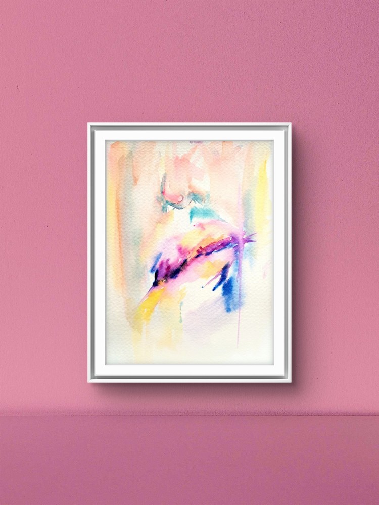Original   Abstract  Acrylic Risque Look  Watercolor Painting  9 X 12  Paper Art