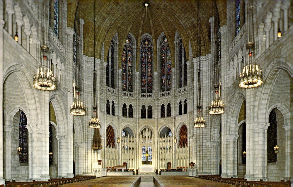 1966 Riverside Church New York City NY Gothic Revival Interior Nave Postcard