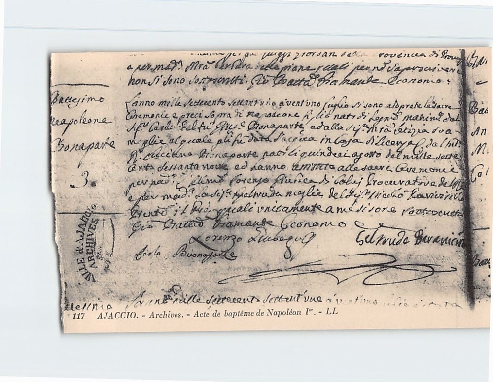 Postcard Acte de Bapteme de Napoleon I Archives Ajaccio France