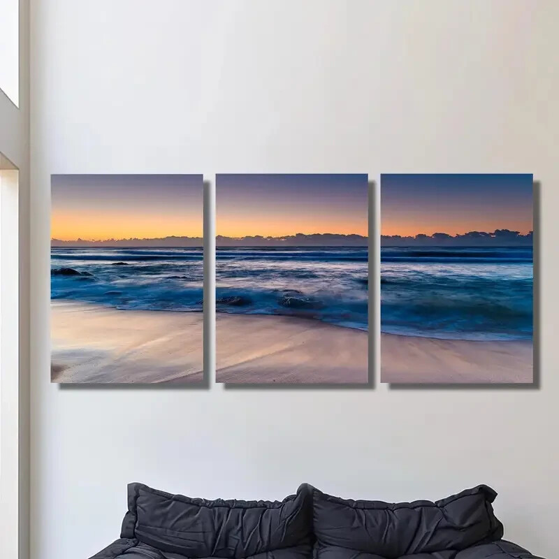3pcs Gorgeous beach sunset modern Metal Print  Ready to Hang Art