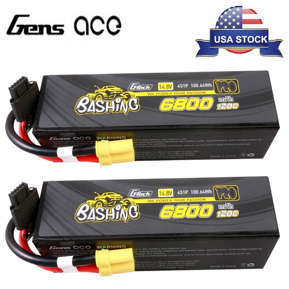 2x Gens Ace 6800mAh G-Tech 4S Bashing Series Hardcase LiPo Battery 120C 14.8V-image