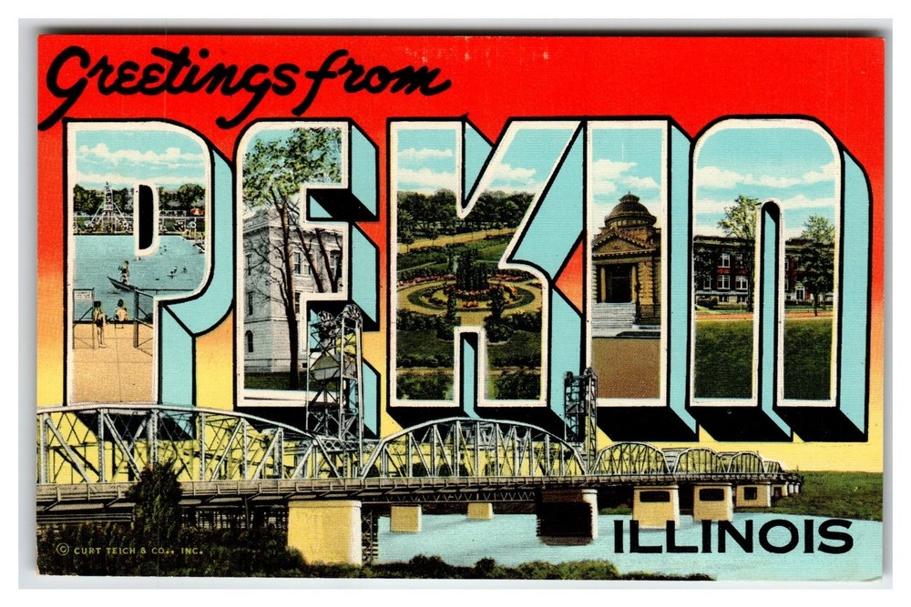 Greetings from Pekin Illinois Large Letter Curt Teich Vintage Postcard