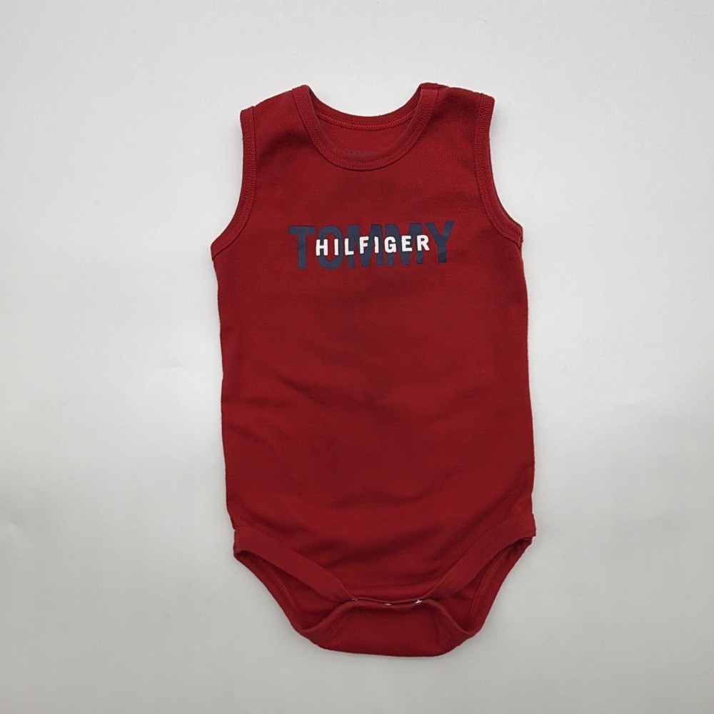 Tommy Hiltiger One Piece Toddler Size 18M Red Graphic Print Logo Snap.#40611