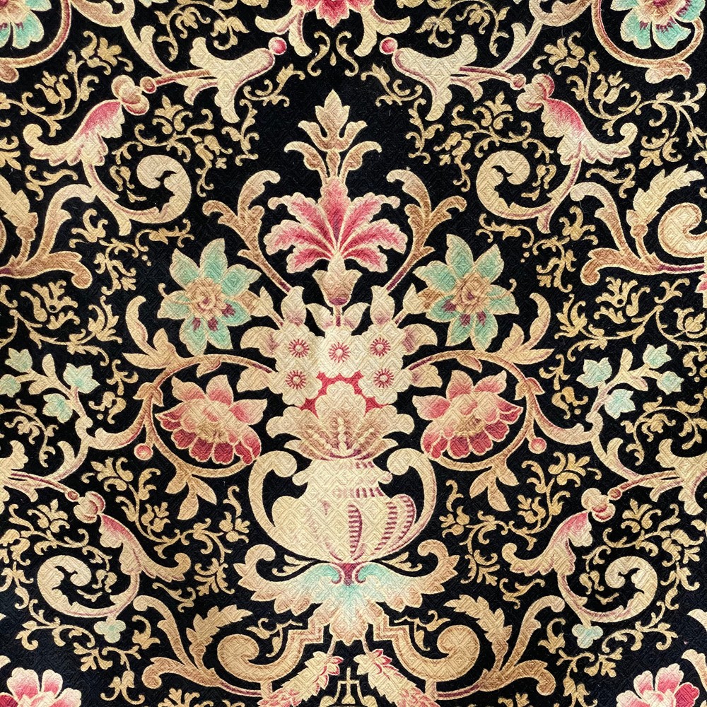1900 Antique French black fabric floral faded heavy weight upholstery material