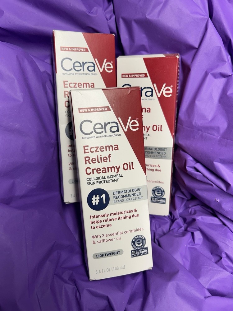 Cerave Eczema Relief Creamy Oil - Lot Of Three - 3.4 Fl Oz - W/Colloidal Oatmeal