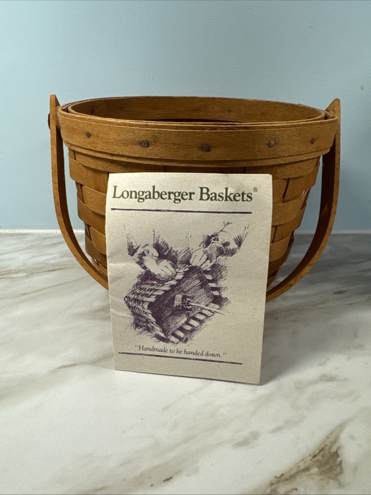 Longaberger Sm Fruit Basket Maplewood Vintage 1992 Swing Handle 6.5” Diam. 5