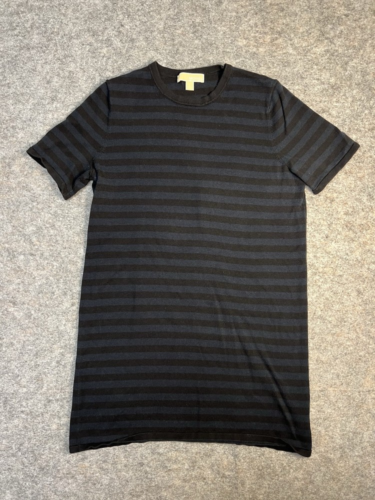Michael Kors Black Navy Striped Dress Short Sleeve Size L