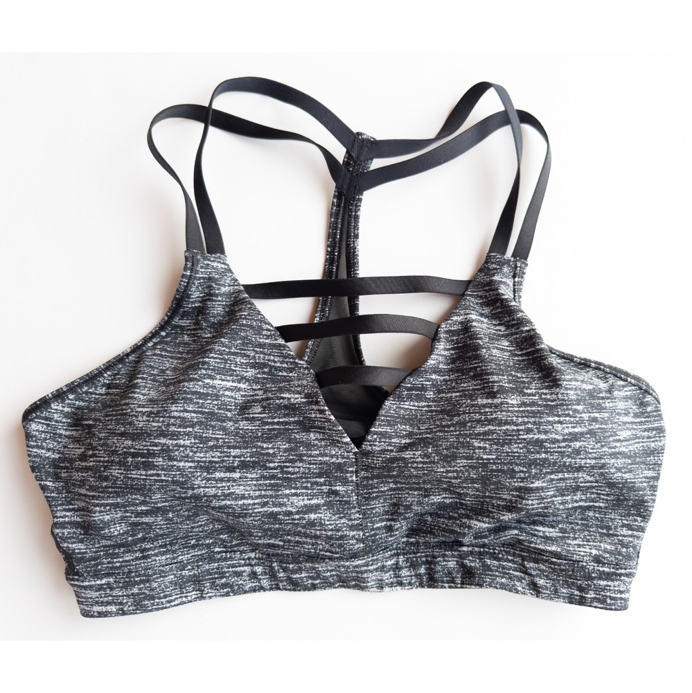 Victoria's Secret Strappy V-Neck Sports Bra - Medium Black & White Spacedye