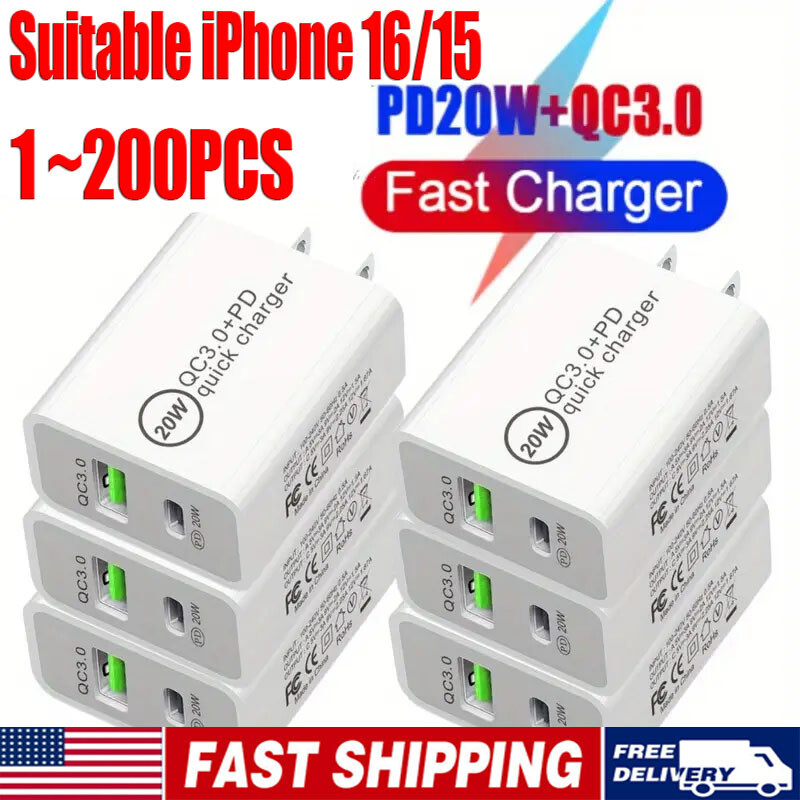 IPhone 16 15 13 12 11 20W Fast Charger Block USB Type C Wall Power Adapter Lot