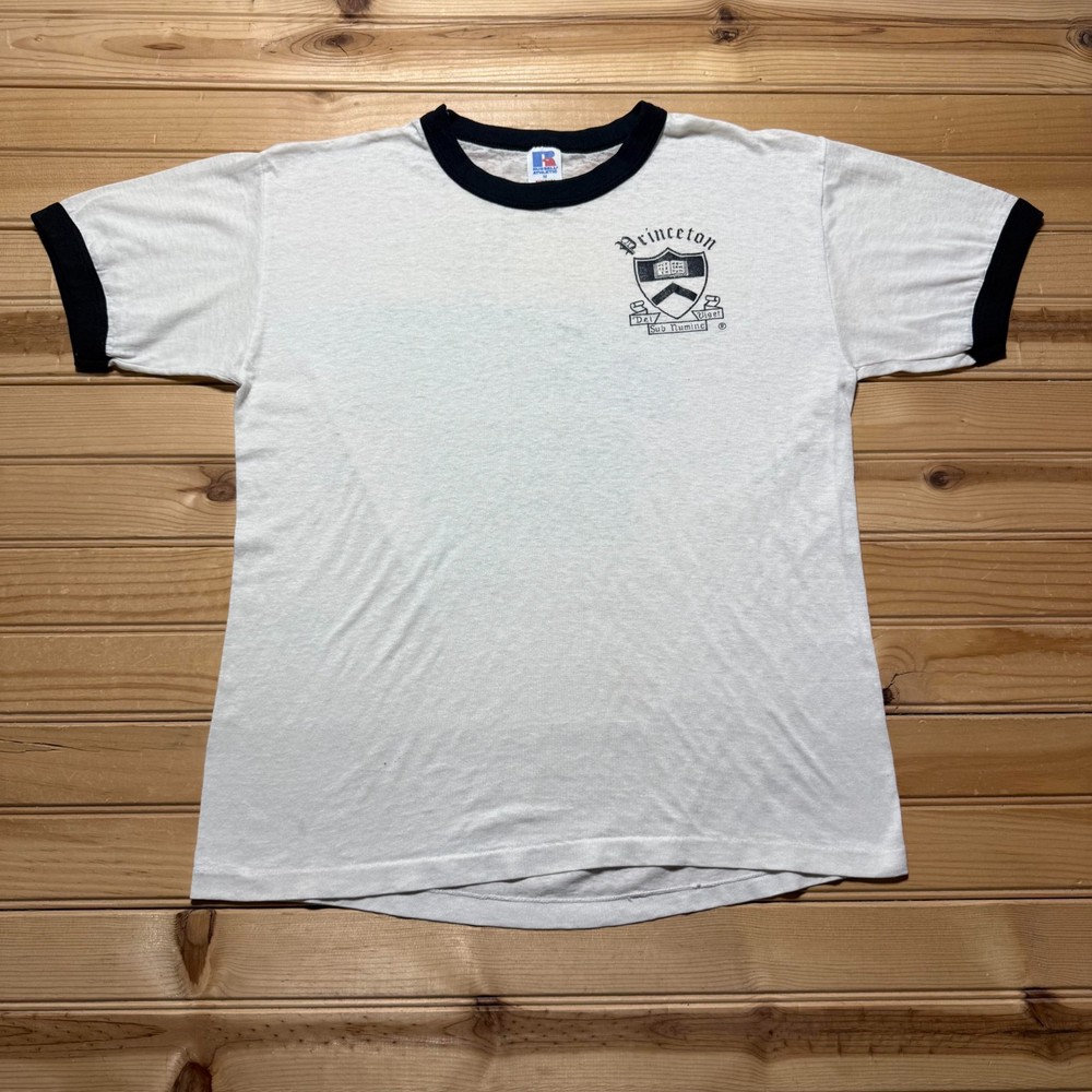 Vintage 80s Princeton University Crest School Graphic Ringer T-Shirt USA Medium