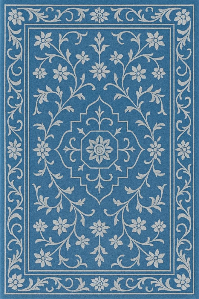 Hand Tufted Wool Area Rug: Traditional Blue Floral Medallion, Handmade Carpet