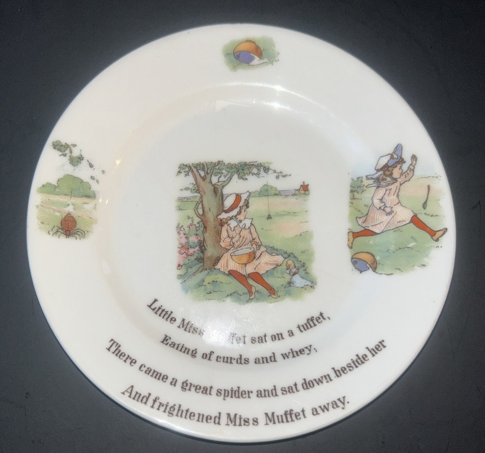 Vintage Little Miss Muffet Child's Plate Nursery Rhyme Antique 6.75”