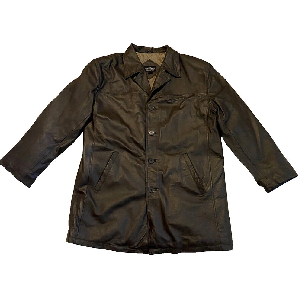 Vtg Haband Executive Division Mens Brown Leather Jacket Size Large 90's Office