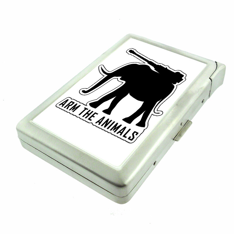 Arm Animals Em1 Cigarette Case with Built in Lighter Metal Wallet