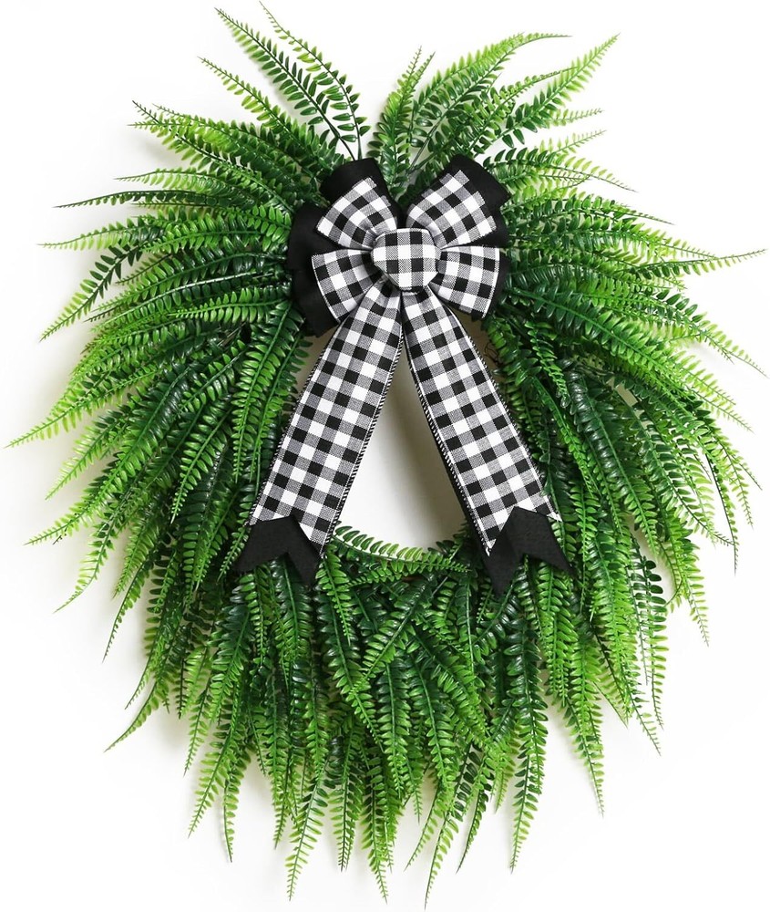 24 Inch Spring Boston Fern Leaf Wreath for Front Door